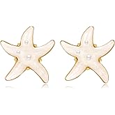 ENSKEFEN Boho Starfish Earrings for Women Gold Chunky Acrylic Sea Star Shell Ocean Earrings Summer Beach Statement Earring Jewelry
