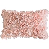 MIULEE 3D Decorative Romantic Valentines Stereo Chiffon Rose Flower Throw Pillow Cover Solid Pillowcase for Girl Women Wedding Sofa Bedroom Car Spring Decor 12x20 Inch 30x50cm Peach Pink