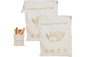 Wide Zipper Access Cotton & Beeswax Bread Bags for Sourdough, Reusable Beeswax Food Storage Bags with Zipper, Extra Large and