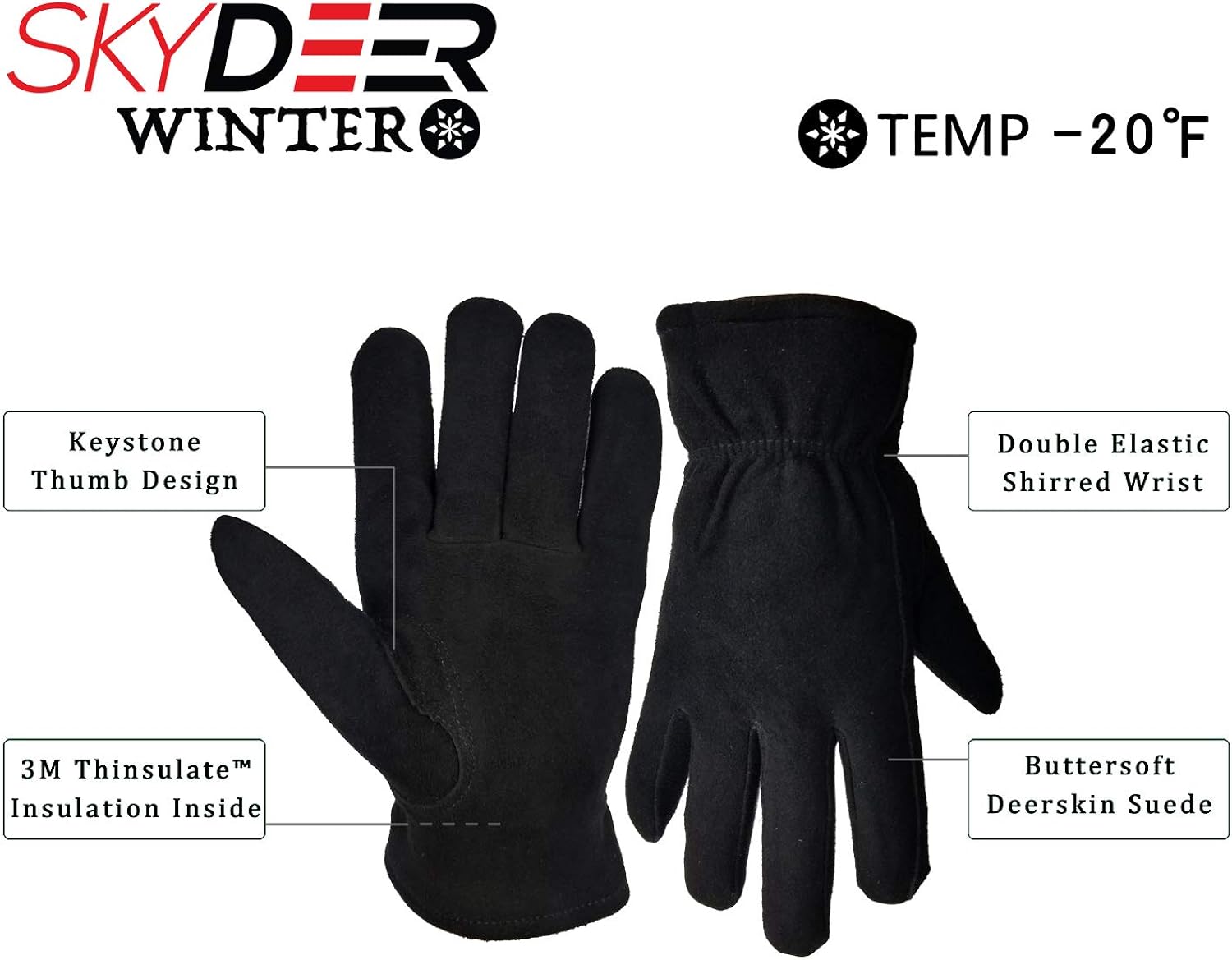 SKYDEER 3M Thinsulate Thermal Winter Work Gloves with Windproof Premium Genuine Deerskin Suede Leather (SD8671T) at  Men’s Clothing store