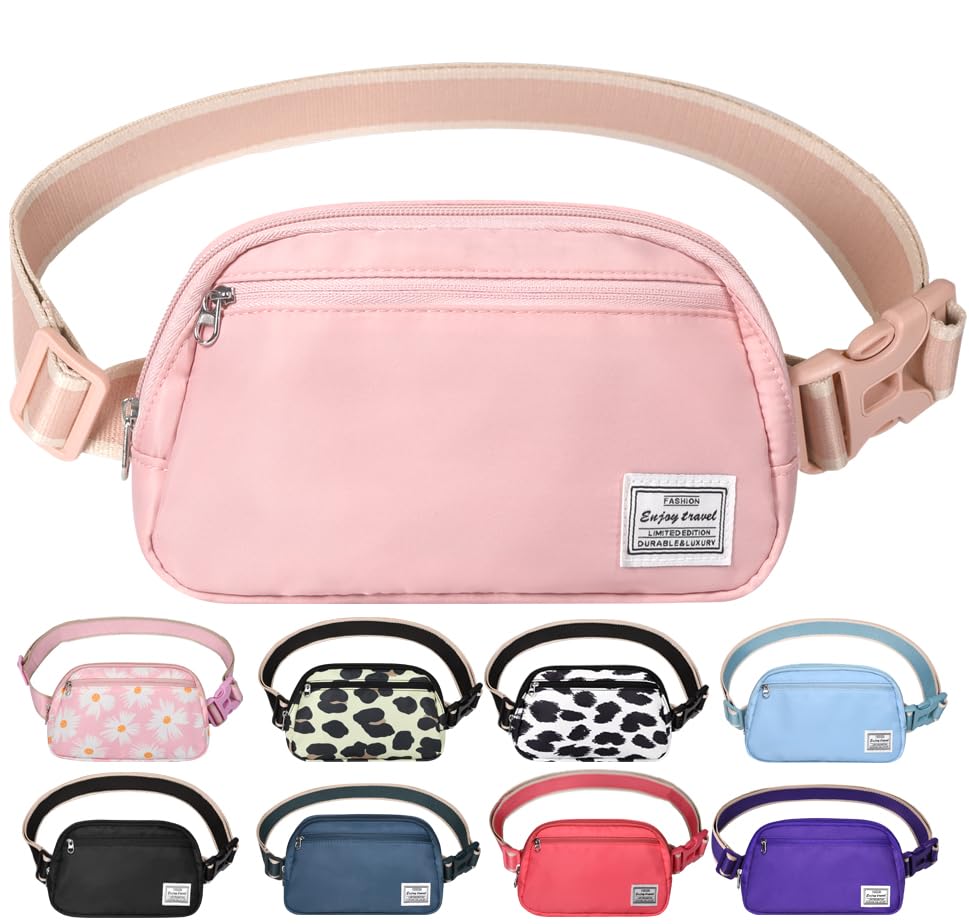 DMLuna Small Crossbody Bags for Women Trendy, Lightweight Fanny Pack for Women & Men, Mini Belt Bag, Waist Bag with Adjustable Strap for Running Workout Traveling, Rose Gold