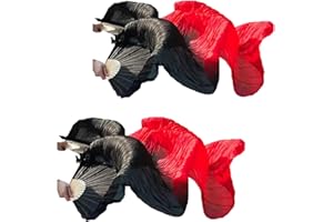 WXHVLTT 2 Pairs Silk Belly Dance Fans, Faux Silk Belly Dance Fan Veils,Silk Fans for Dancing Performances Long Belly Dance Silk Fan
