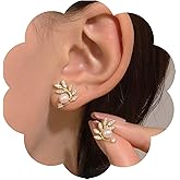 Iaceble Boho Cz Leaf Ear Climber Earrings Gold pearl dangle Earrings Crystal Leaf Stud Earrings Round pearl Earrings Cz Crawler Earrings Jewelry for Women