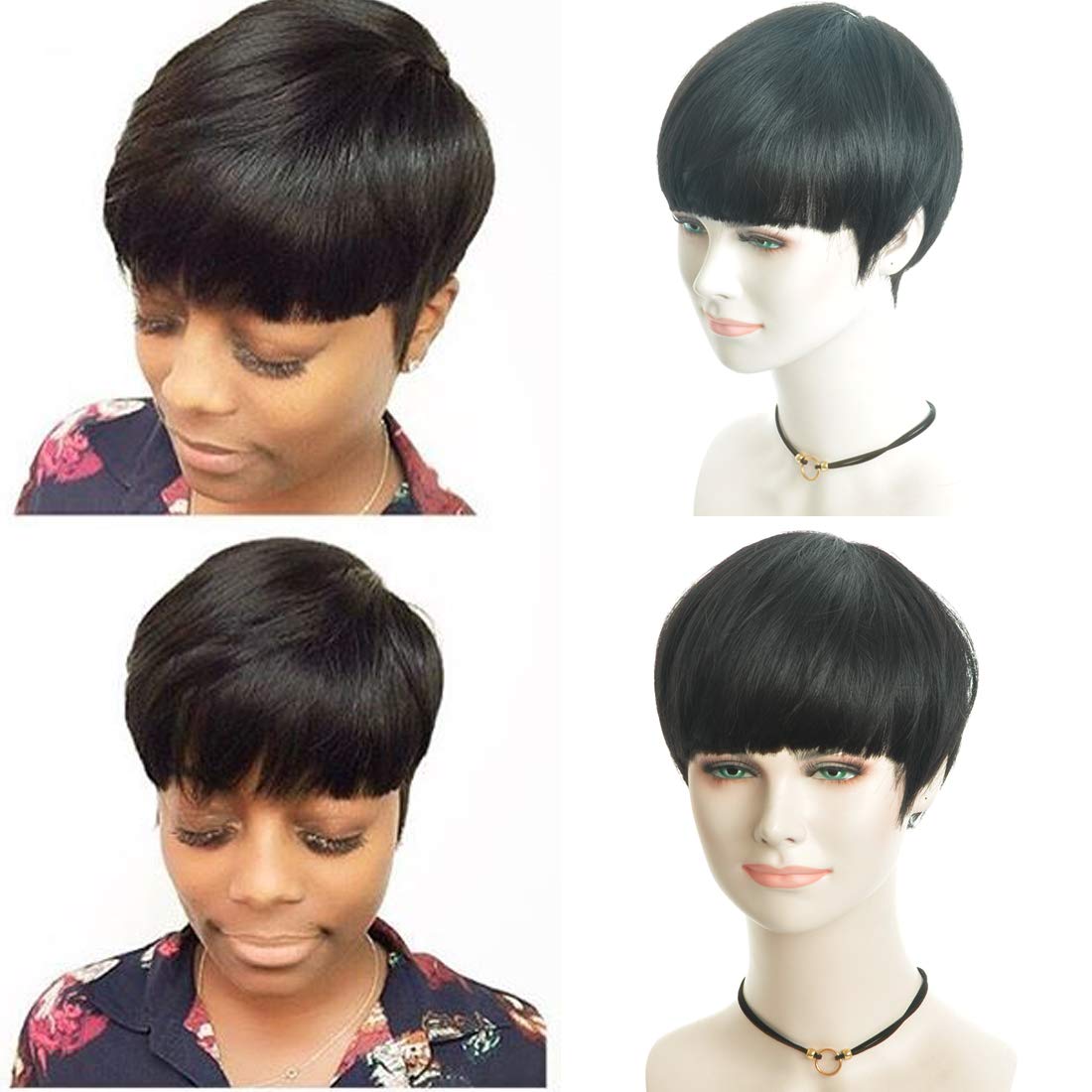 Amazon Com Ruisenna 100 Human Hair Short Wigs With Bangs Short