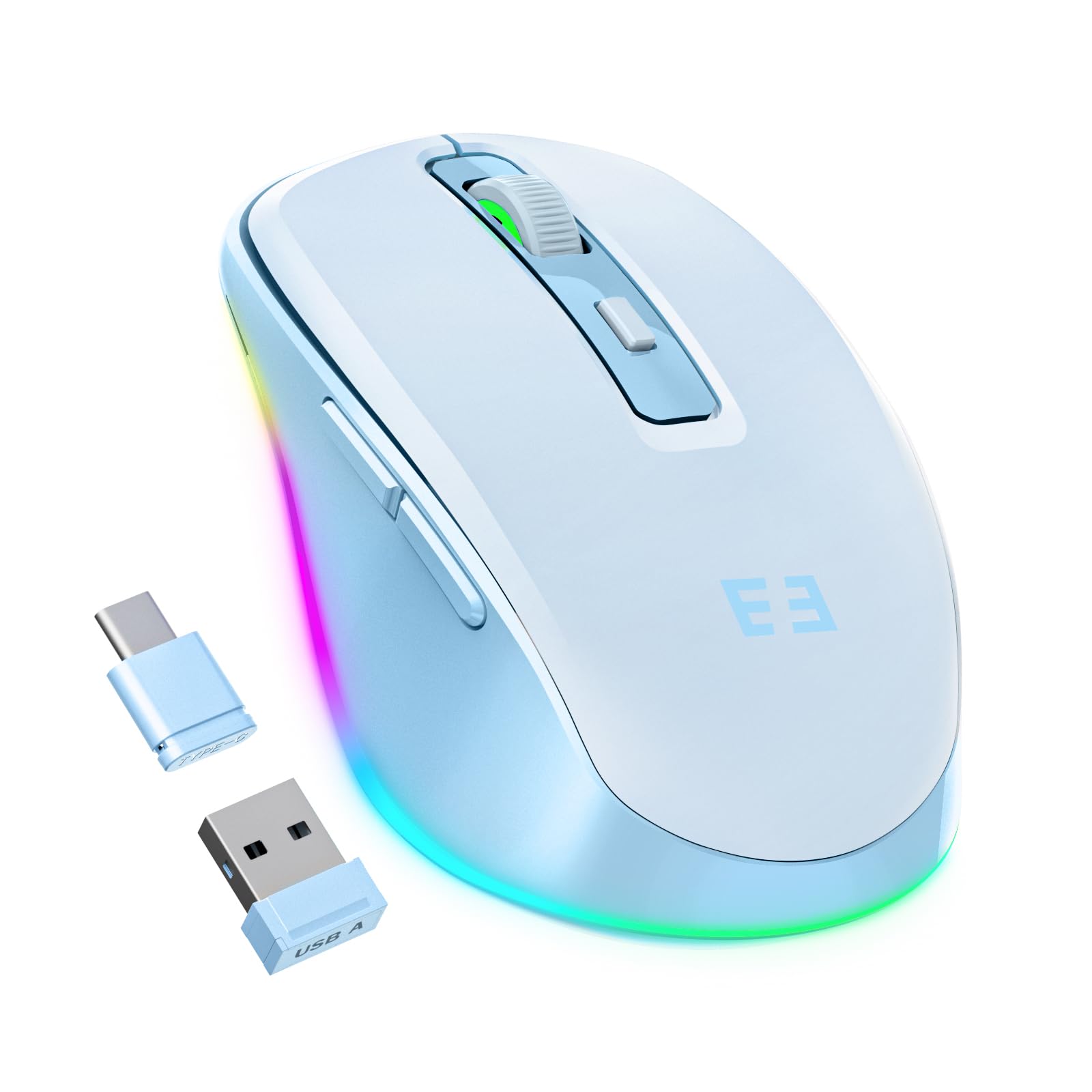 Photo 1 of seenda Wireless Mouse, Type C Mouse with Jiggler - Light Up USB C Mouse, USB&Type C Receiver, Build-in Jiggler Mover Compatible with MacBook,iPad,Windows Tablet/Laptop/Computer, Blue