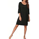 MAKABO Women's 2026 Women's House Sleep Dress with Pockets Moo Moo Pleated Crew Neck Nightgowns Mumu Dresses with 3/4 Sleeves