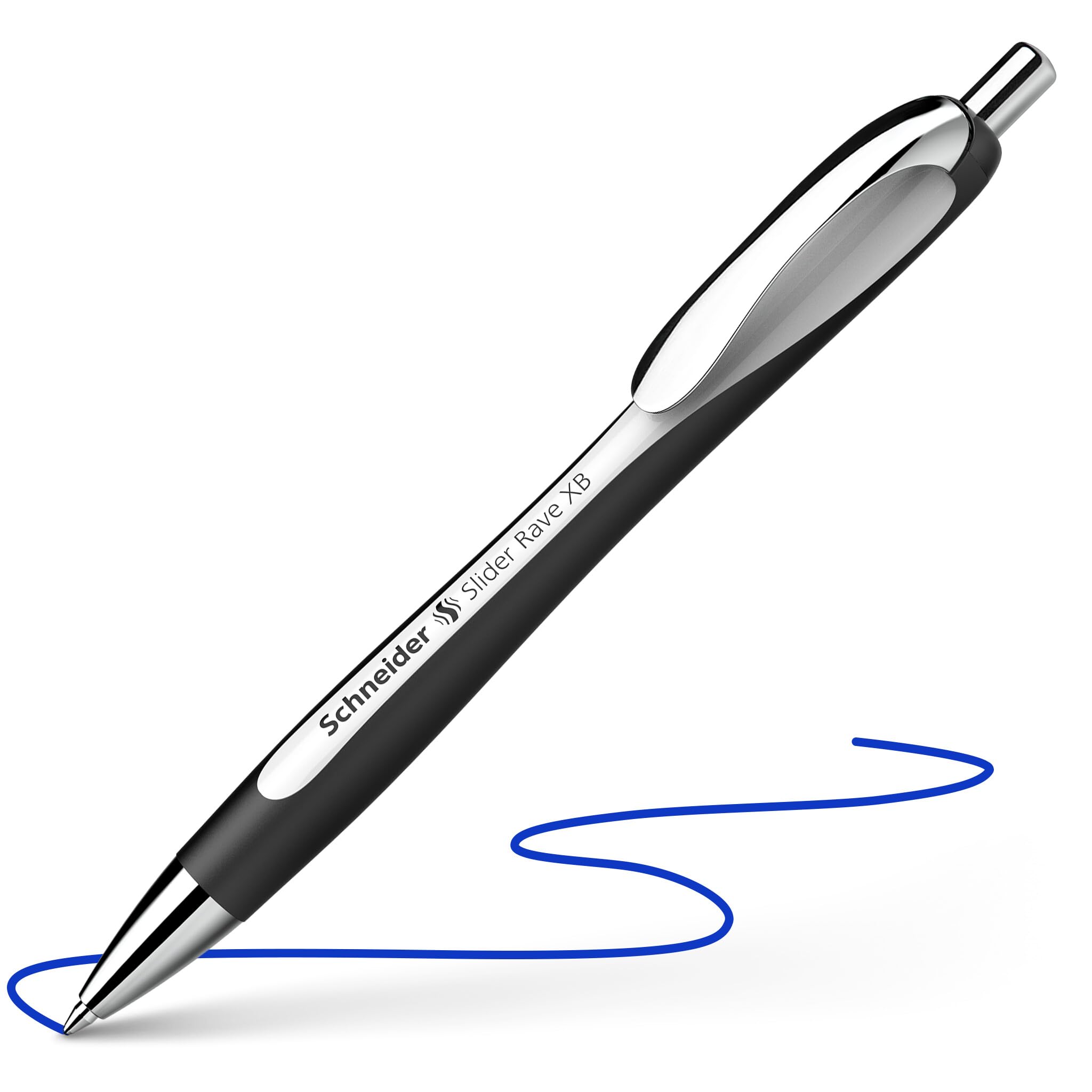 Schneider 132549 Slider Rave XB Kugelschreiber (Weiches Schreiben ohne Kratzen für lange Texte in Schule, Uni und Beruf) 5 Stück, Schwarz-Weiß, Tinte: Blau 6