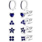 EPIRORA 925 Sterling Silver Studs Earrings Set for Women Men, Hypoallergenic Cubic Zirconia Stud Cartilage Earrings, 5 Pairs Small Silver Gold Hoop Earring Studs Sets for Multiple Piercing