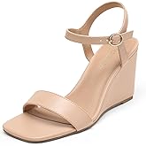 DREAM PAIRS Women’s Casual Dressy Wedge Sandals Cute Square Toe and Buckle Ankle Strappy Slingback Wedding Shoes