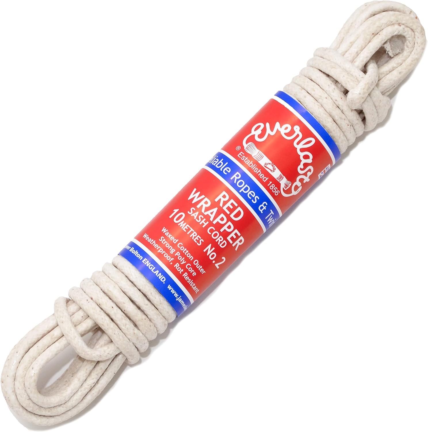 Everlasto 'Red Wrapper' UK Made Quality Waxed Cotton Sash Cord No.4 (7mm) x 25m