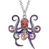 BONSNY Enamel Octopus Necklace Pendant Chain Zinc Alloy Ocean Animals Lovers Gifts for Girls
