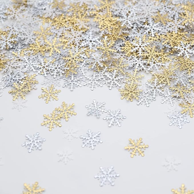 Christmas Confetti,700 Pcs Glitter Christmas Table Confetti,Winter Wonderland Silver Snowflake Santa Festive Xmas Party Supplies for Xmas Table Decoration,Metallic Foil Sequins 30g