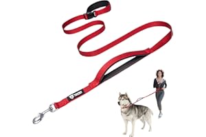 TSPRO Hands Free Dog Leash Adjustable Walking Running Dog Leash with Control Safety Padded Handle and Heavy Duty Clasp for Medium Large Dogs (Red)