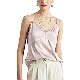 FEELITS Womens 100% Mulberry Silk V-Neck Tank Top with Lace Trim, 22 Momme Silk, Adjustable Spaghetti Straps, Loose Fit Cami