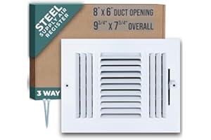 Fits 8x6 Duct Opening 3 Way Steel Air Supply Diffuser by Handua | Register Vent Cover Grille for Sidewall and Ceiling | White | Outer Dimensions: 9.75" X 7.75"