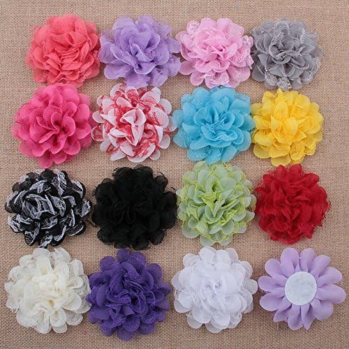 15 Color Handmade 4" Cute Lovely Colorful Chiffon Flower Color Assorted Without Clips(pack of 15) (15)