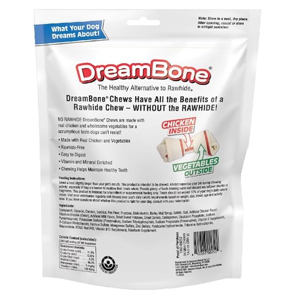 DREAMBONE MINI CHEWS, MADE WITH REAL CHICKEN, RAWHIDE FREE CHEWS FOR DOGS, 24 COUNT