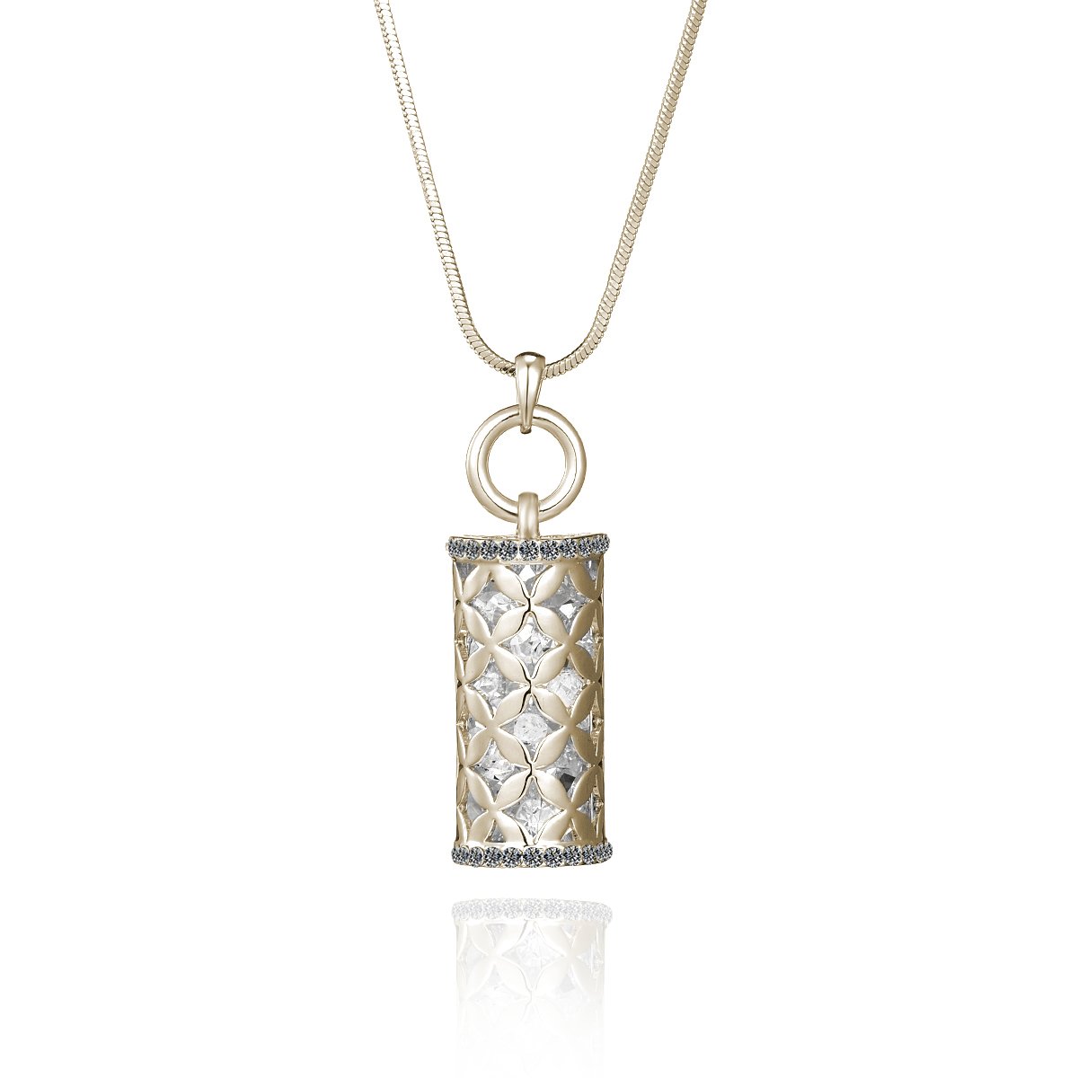 Women's semi-Cylindrical Long Sweater Y Necklace, Snake Chain Silver-Plated Zircon Pendant Best Gift for Girl