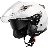 YEMA Open Face Motorcycle Helmets, DOT Approved 3/4 Moped Helmet Dual Visor Quick Release Buckle, Helmets for Adults Motorcycle Men Women Helmets for Moped Scooter Streey