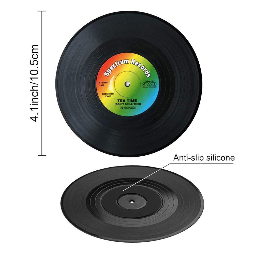 Susens 6 Pcs/Set Creative CD Cup Coaster CD Pattern Coaster Round Retro Style Coffee Cup Insulation Coaster