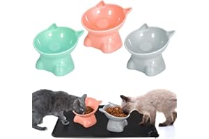 HOEMWARM 3 Pcs Elevated Cat Bowls 15° Raised Cat Food Bowl with Silicone Pet Food Mat Anti Vomiting Cats Dishes Pet Food and Water Bowls for Indoor Cats and Small Dogs(3 Colors)