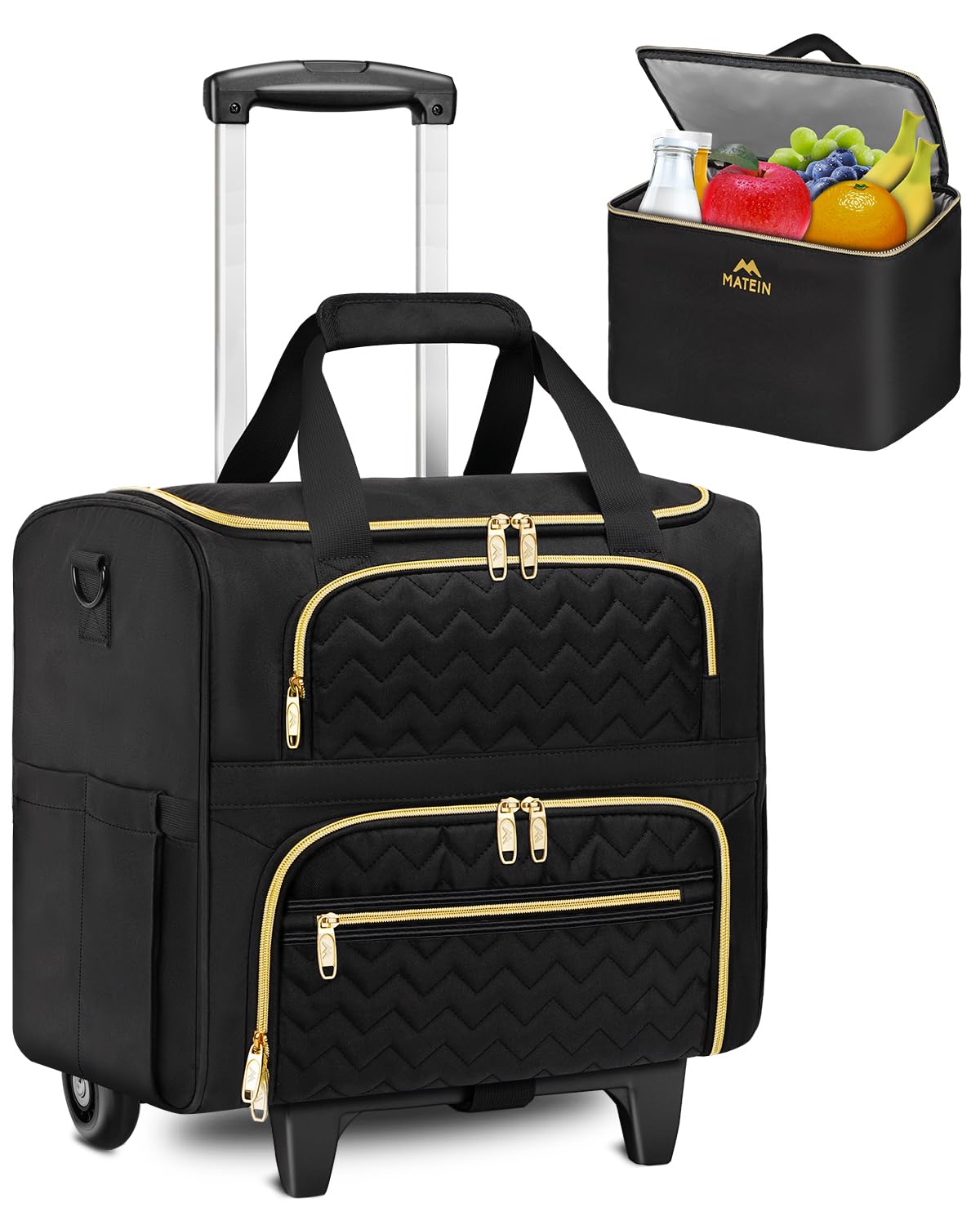 Photo 1 of MATEIN Rolling Laptop Bag for Women, 15.6 Inch Rolling Briefcase with Wheels &Detachable Cart, Roller Computer Teacher Tote Bag with Insulated Lunch Box Gift for Nurse Work Business Office, Deep Black