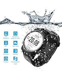 Smart Touch FS08   Reloj inteligente de natación (Android, iOS) con pantalla táctil, GPS Bluetooth Fitness Tracker, IP68, podómetro impermeable, altímetro, monitor HR, para correr, ciclismo, senderismo, deportes, hombres, mujeres (negro)