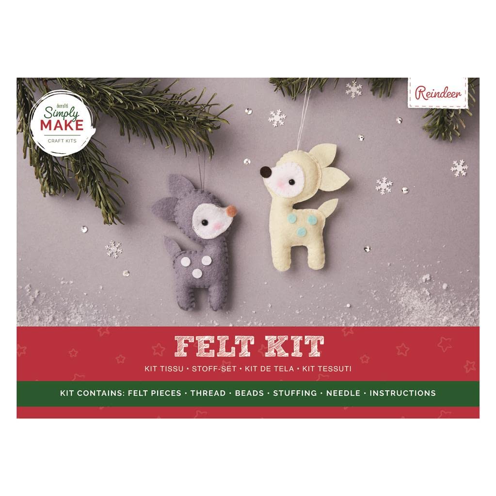 Simply Make Felt Reindeer Craft Kit Pack Of 2, Christmas Craft Accessories, Ideal For Beginner And Experienced Crafters, Great Felt Fabric Craft Set Gift, Ideal For Adult And Older Kids