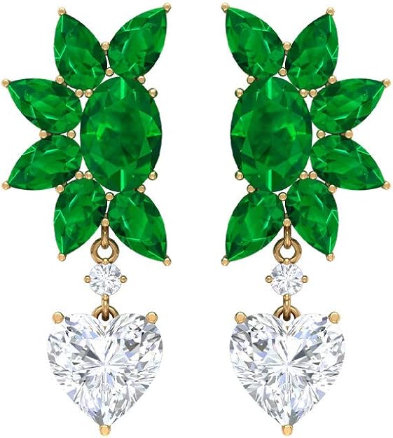 Floral Drop Earrings, Lab Created Emerald Earrings, DVSSI Heart