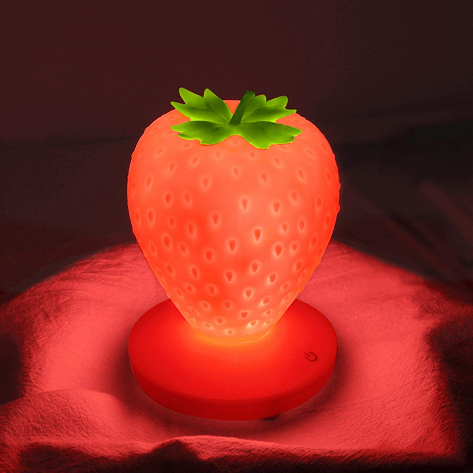 Amusingtao Strawberry Night Light, Cute Silicone LED Lamp for Children's Bedside, USB Rechargeable, 3 Modes Touch Control (Red)