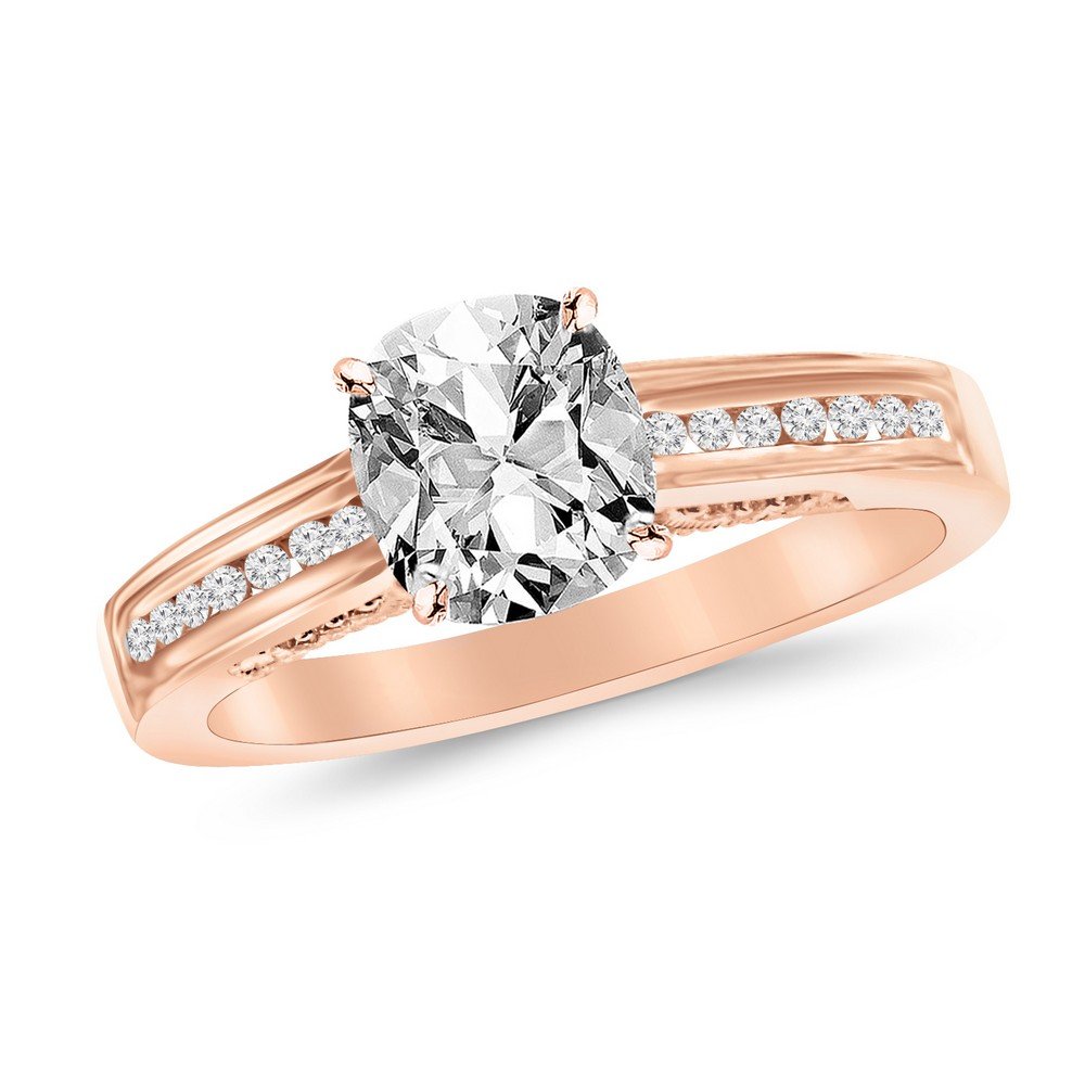 0.71 CTW GIA Certified Channel Set Round Diamond Engagement Ring (0.51 Ct J Color SI1 Clarity Cushio