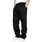 A WATERWANG Men's Fleece Sweatpants Casual Joggers Cotton Loose Fit Open Bottom Athletic Sweat Pants for Men with Pockets