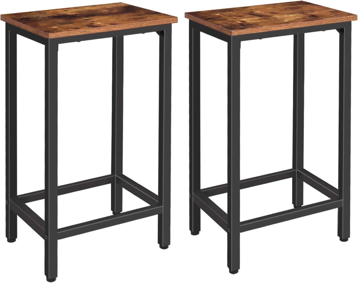 HOOBRO Bar Stools, Set of 2 Bar Chairs with Footrest, Black Steel Frame, Adjustable Feet, for Living Room, Dining Room, Kitchen, Industrial Design, Rustic Brown BF65BY01G1