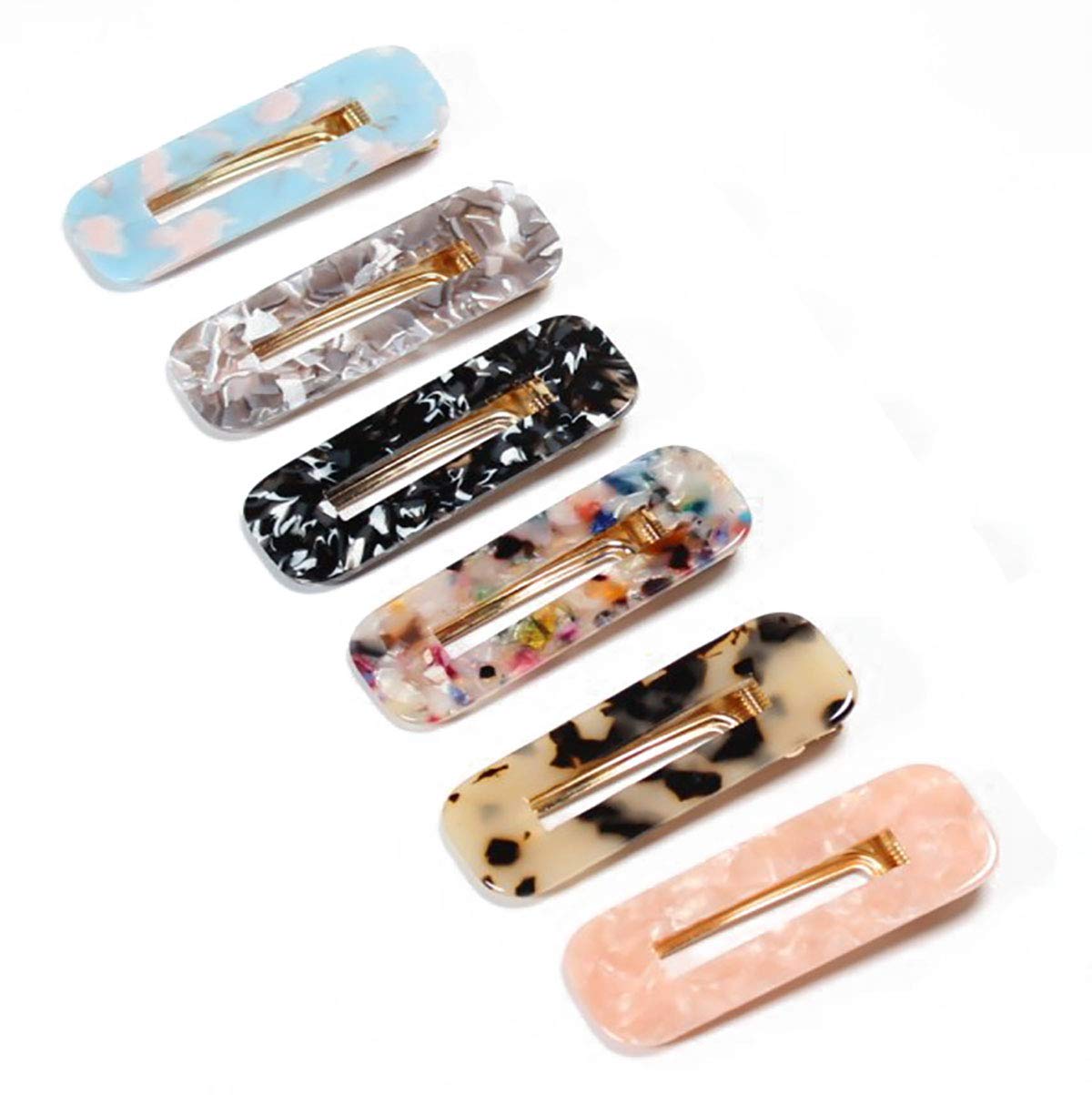 Set of 6 Marble Pattern Acetate Hair Clip Duckbill Clip Hairpin Women Girl Leopard Alligator Hair Clips Bangs Clip Side Clip (B#)