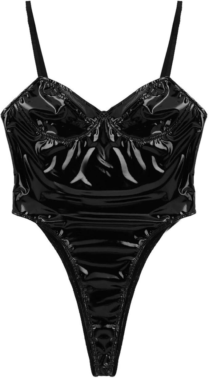 Fashion Women Bodysuits Onepiece Patent Leather Lingerie
