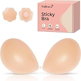 NuBrava Sticky Bra Push up, Invisible Strapless Adhesive Bra | silicone sticky bra with backless cups, secure stick-on hold, front clasp design, smooth no show fit for low cut dresses