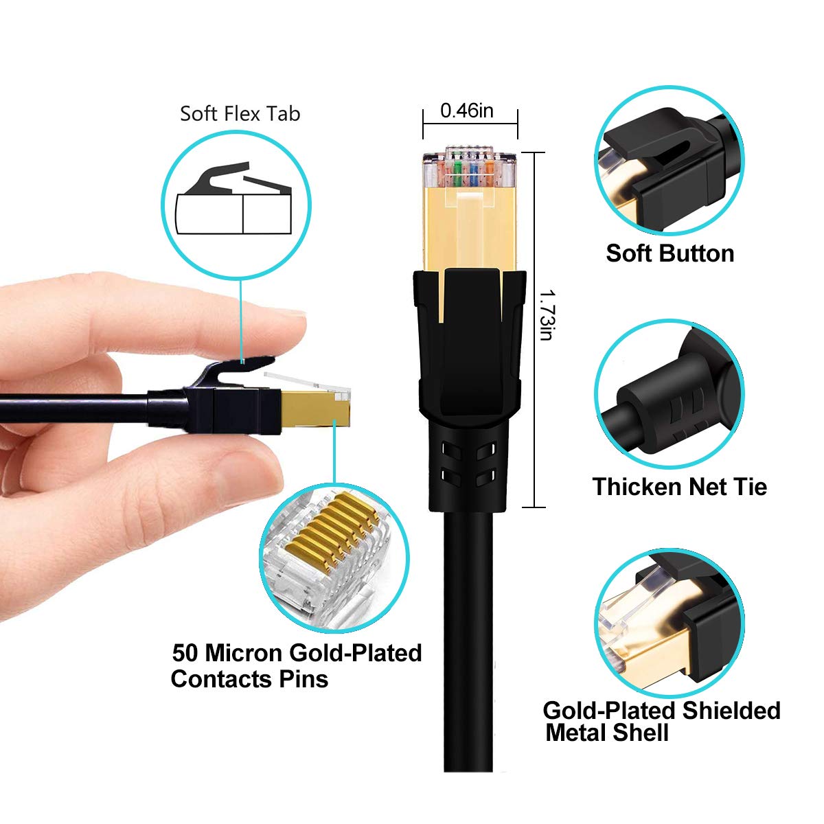 Indoor&Outdoor Cat 8 Ethernet Cable 30 ft, Weatherproof/Heavy Duty/Triple Shielded High Speed Internet Cable, 40 Gigabit Network LAN Cable Patch Cord Cable, Faster Than Cat6/Cat7 Ethernet Cord 30 feet: Industrial & Scientific