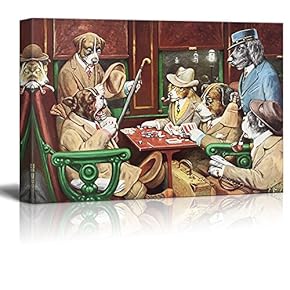 Canvas Wall Art - Dogs Playing Poker Series - His Station and Four Aces by by C.M Coolidge - Giclee Print Gallery Wrap Modern Home Art Ready to Hang - 12x18 inches