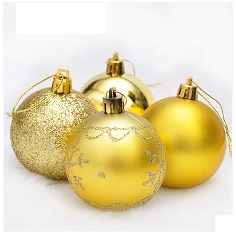 Solmore 4pcs 6cm Painted Gold Powder Mixed Type Christmas Light Ball Painted San Ball Decorative Gift Gold-A