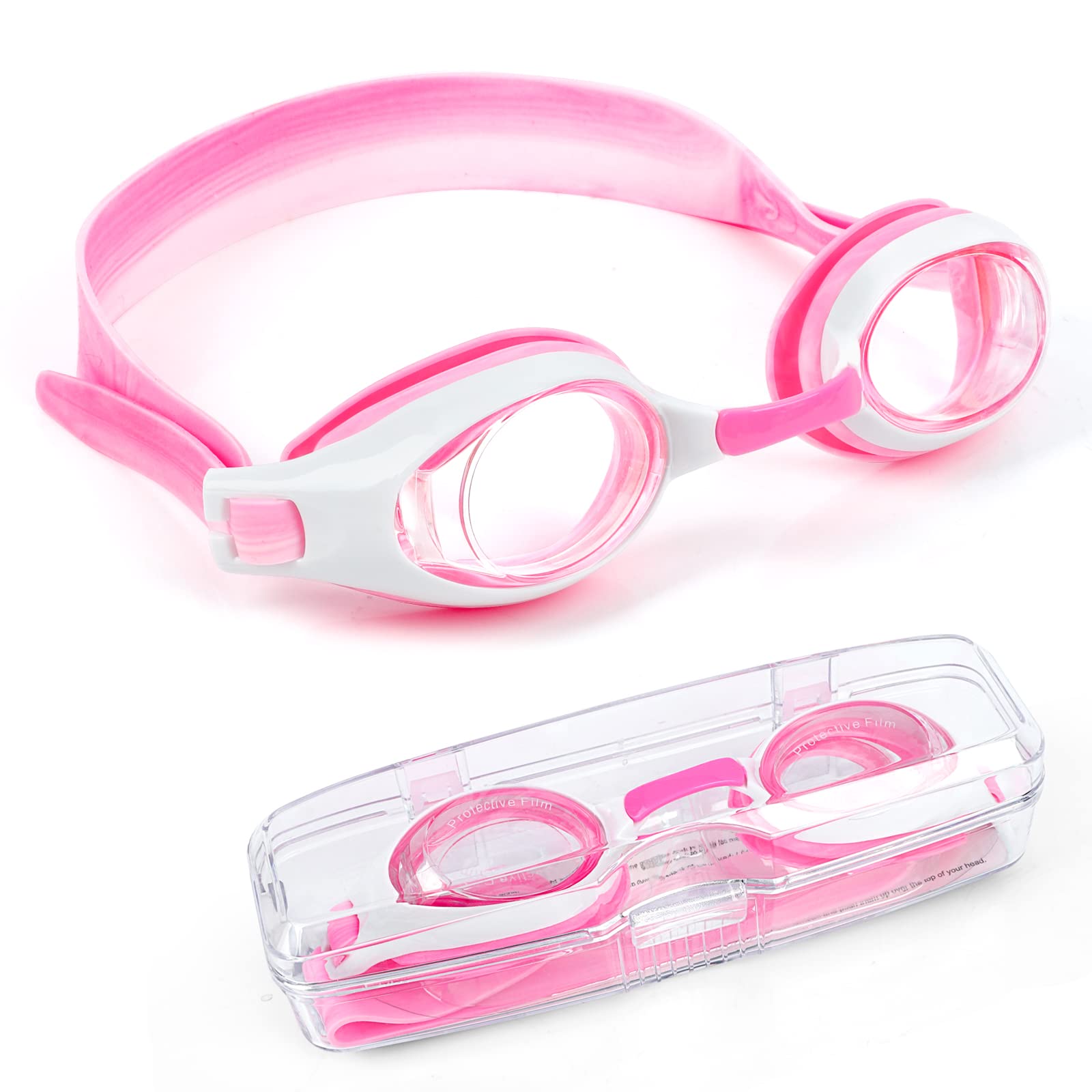 iToobe Swim Goggles, Anti-Fog Leak Proof Kids Swimming Goggles Flexible Nose Bridge Wide View Swim Glasses with Portable Case for Children Teens Girls