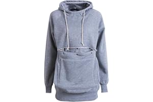SUITLIM Men Women Pet Pouch Hoodie Long Sleeve Big Kangaroo Pocket Pullover Cat Puppy Holder Hooded Sweatshirt (Grey , XL )