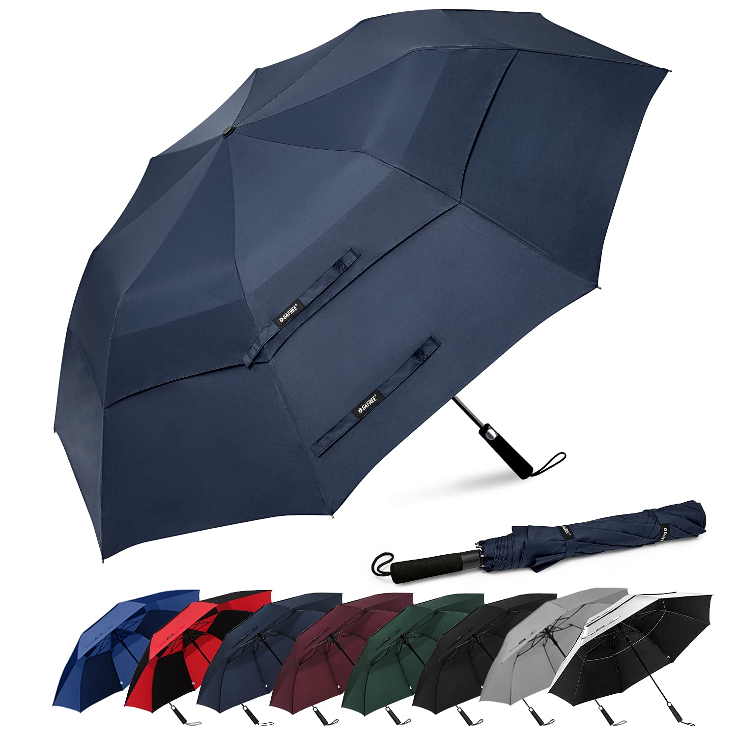 G4Free 62 Inch Large Foldable Golf Umbrella for Rain - Auto Open Close, Double Vented Canopy, Portable Windproof Sun Protection
