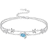 Palpitate Sea Turtle Anklet Bracelets for Women 925 Sterling Silver Sea Turtle Anklets Layered Beach Jewelry Christmas Gifts Adjustable