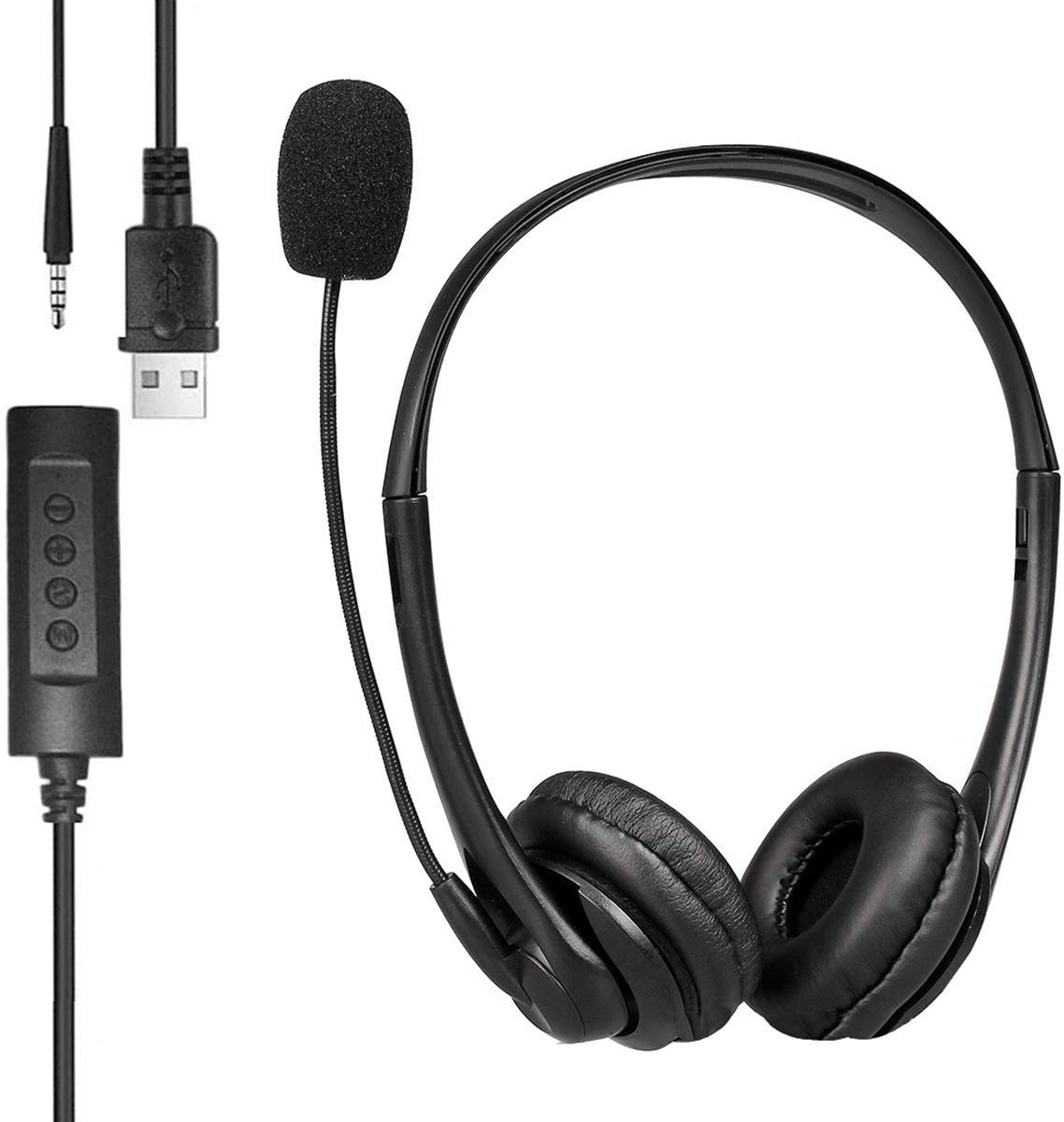 USB Headset & 3.5mm Jack 2 In 1 Phone Headset with Microphone Noise Cancelling & Audio Controls, PC Headphone for Gaming Skype Call Center Office Computer, Clear Voice, Super Light, Ultra Comfort
