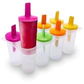 Clear Popsicle Molds Round, 8 Pcs, Reusable Plastic, with Sticks | Plastic Popsicle Molds for Freezer; Dishwasher-Safe, Multi-Serving; for Berries, Yogurt, Juice, and Ice Cream
