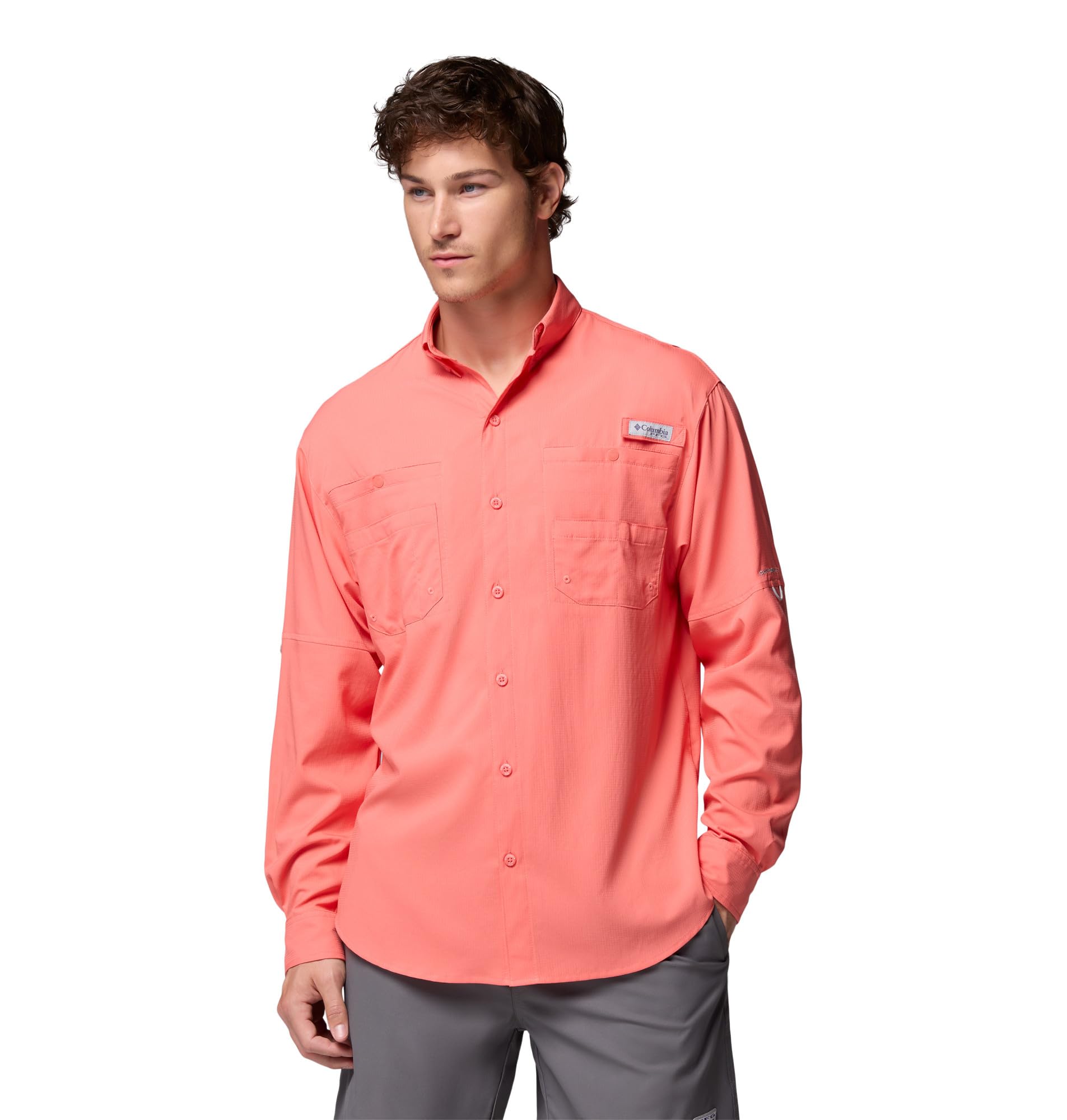 Columbia Mens PFG Tamiami Long Sleeve Fishing Shirt, Melonade, 5X Tall Image