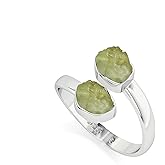 LUSTRE AND LIGHT Natural Raw/Rough Peridot 2 Stone Size Adjustable Stackable Twister Ring for Women in Sterling Silver, August Birthstone Jewelry Gifts for Her (Bezel-Set)