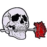 Red Rose Skull Enamel Pin Romantic Love Flowers Skeleton Brooch Skull And Red Rose Metal Enamel Lapel Badge Brooch Pin Lapel Pin Buckle Jewelry Gift For Friends