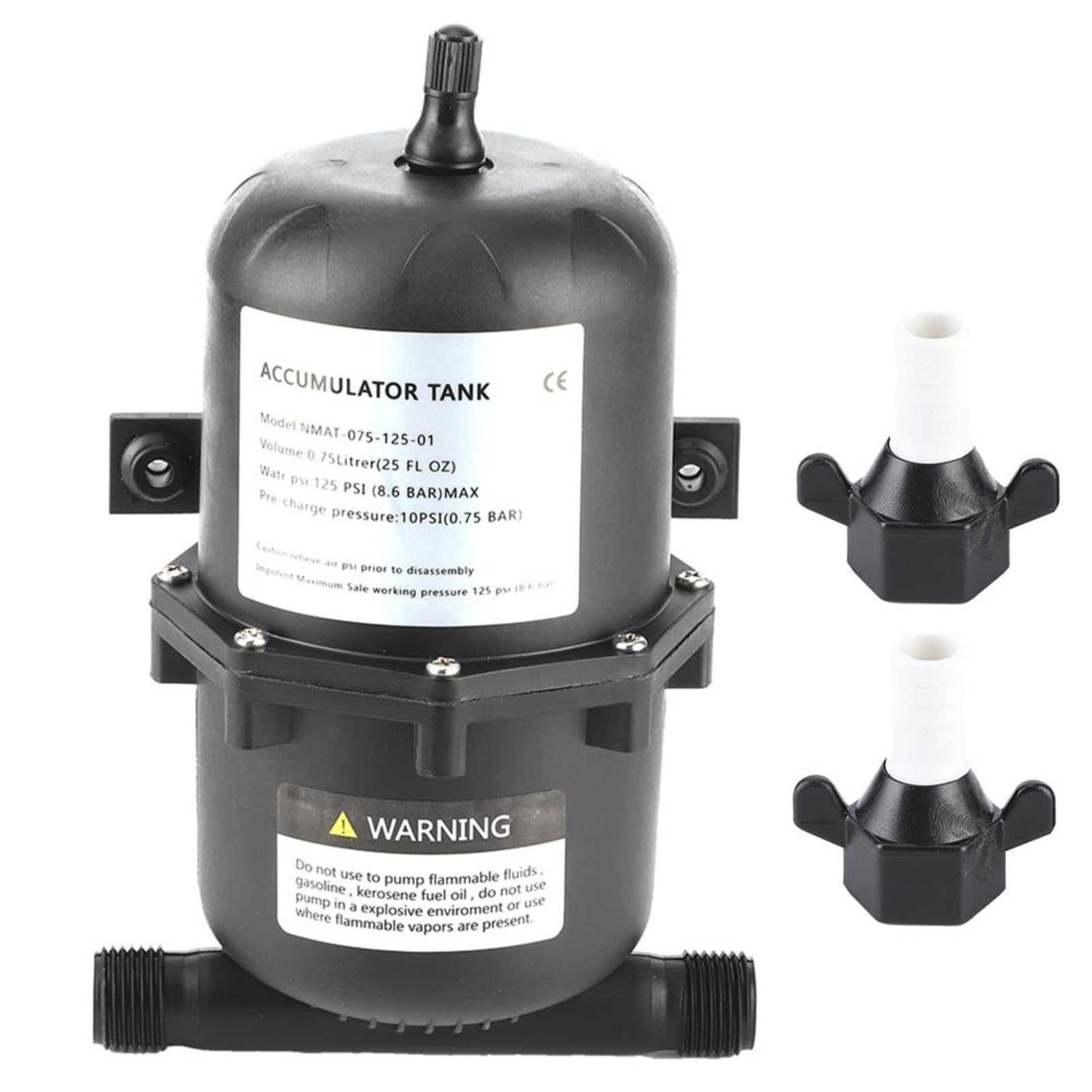 VOBOR 0.75 Liter Accumulator Tank - 125psi Water Pump Accumulator Pressurized Tank NMAT-075-125-01 Pressure Booster Pump for Marine RV Boat Yachts