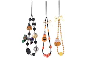 Taouzi 6PCS Beaded Phone Lanyard Wrist Strap Face Beaded Phone Charm Fruit Star Pearl Rainbow Color Beaded Phone Chain Strap for Women